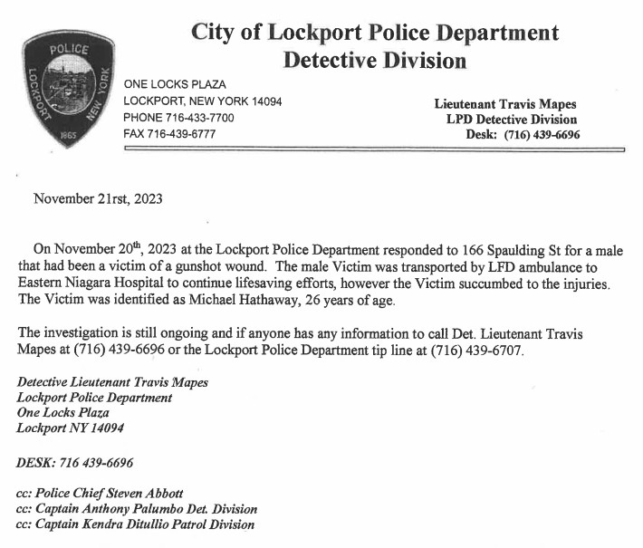 Lockport PD Press Release: 166 Spaulding Street