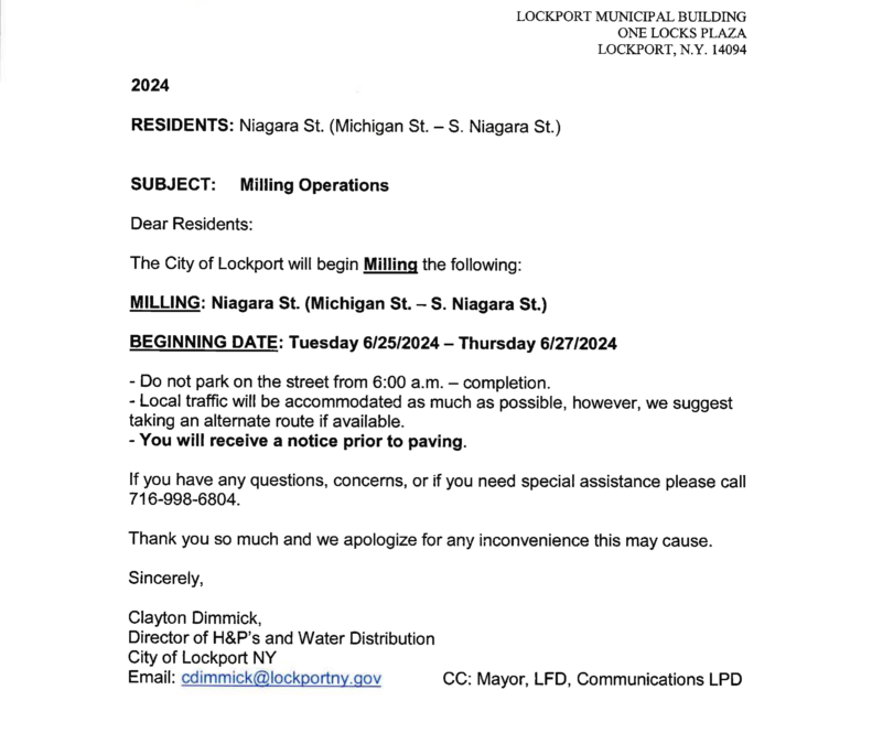 Milling Operations Notice
