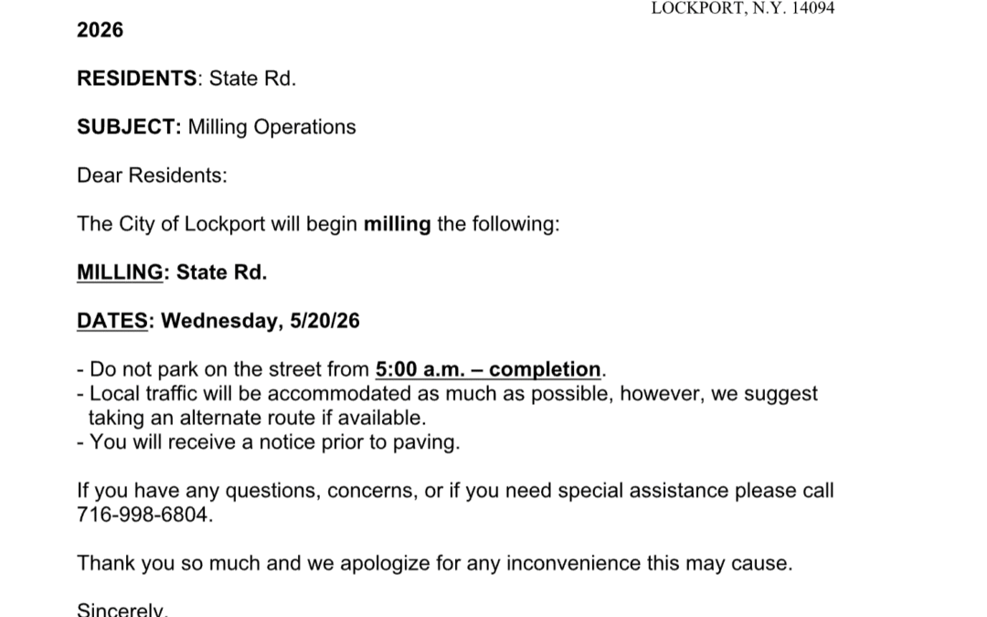 Important Notice: State Rd. Milling Operations