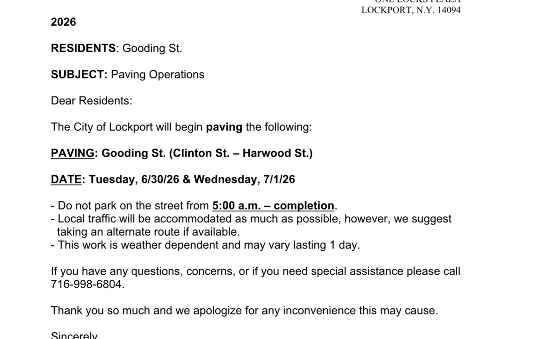 Important Notice: Gooding St. (Clinton St. – Harwood St.) Paving Operations