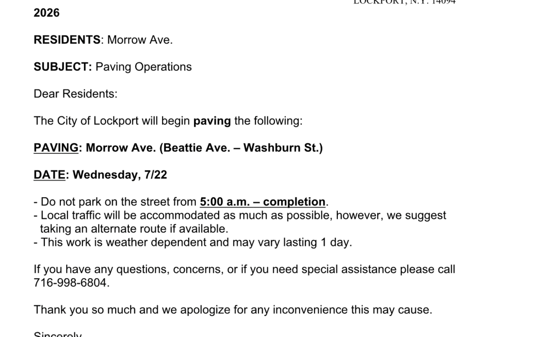 Paving Operations Notice – Morrow Ave.