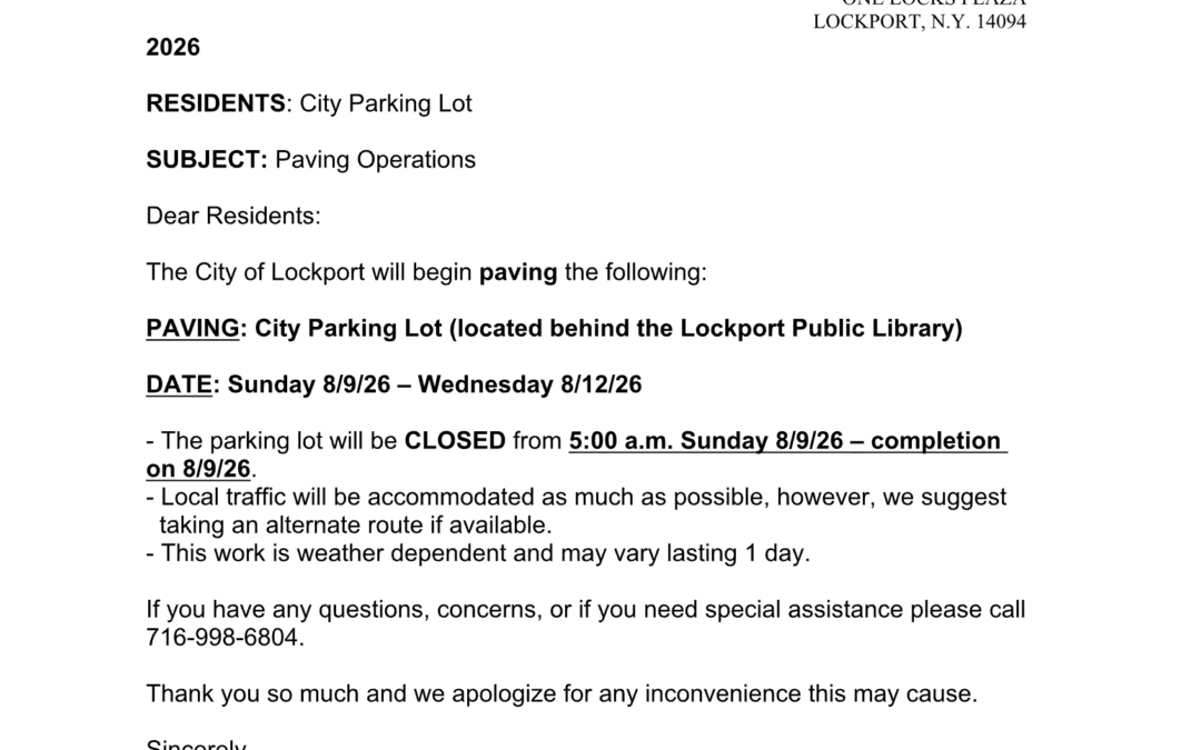 Paving Operations Notice – City Parking Lot