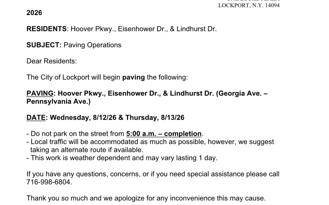 Paving Operations Notice – Hoover Pkwy., Eisenhower Dr., & Lindhurst Dr. (Georgia Ave – Pennsylvania Ave.)