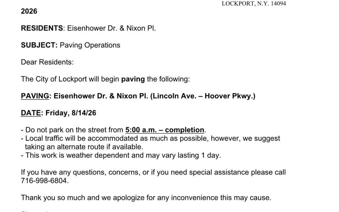 Paving Operations Notice – Eisenhower Dr. & Nixon Pl. (Lincoln Ave. – Hoover Pkwy.)