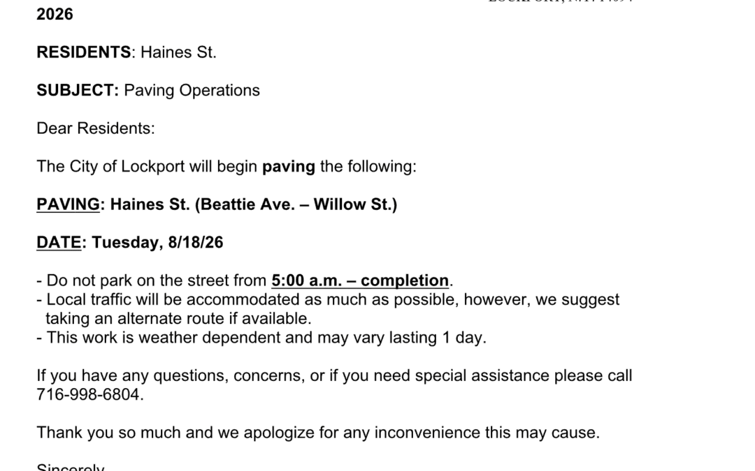 Paving Operations Notice – Haines St. (Beattie Ave. – Willow St.)