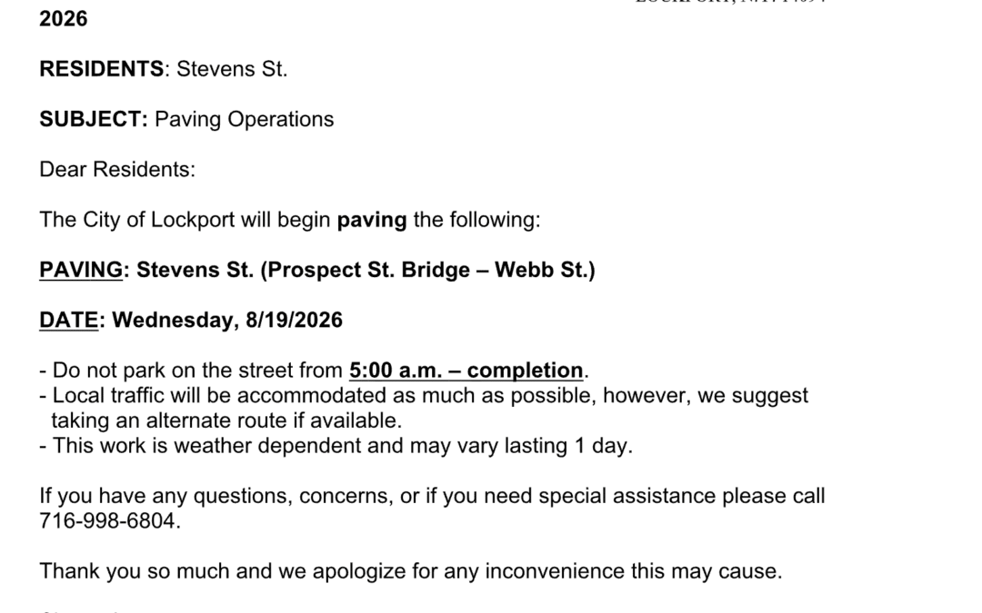 Paving Operations Notice – Stevens St. (Prospect St. Bridge – Webb St.)