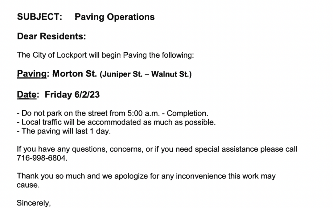 Paving Notice: 6/2/23 Morton Street